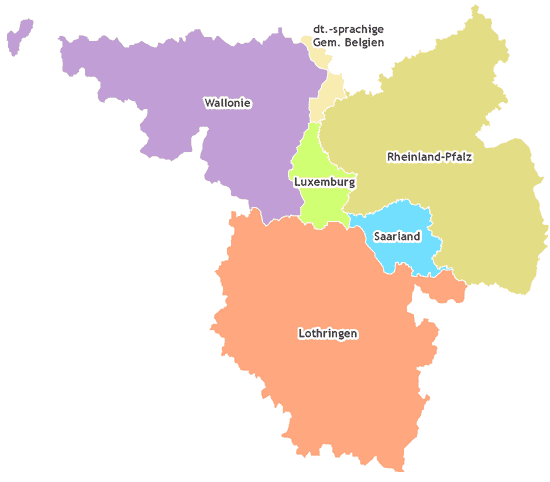 Die Karte zeigt die Regionen Wallonie, die deutschsprachige Gemeinschaft Belgien, Luxemburg, Lothringen, das Saarland und Rheinland-Pfalz. Die Karte zeigt die Regionen Wallonie, die deutschsprachige Gemeinschaft Belgien, Luxemburg, Lothringen, das Saarland und Rheinland-Pfalz.