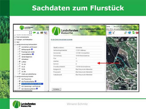 Das Bild zeigt: Die Sachdaten eines Flurstückes inklusive der Eigentümerdaten sind komfortabel abrufbar