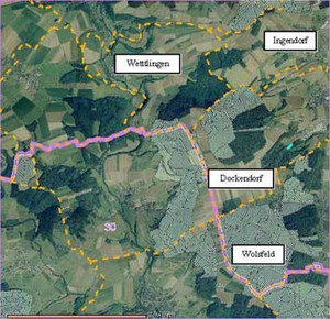 Das Bild zeigt: Die Gemarkungen Wolsfeld, Dockendorf, Ingendorf und Wettlingen weisen größere Privatwaldkomplexe (unschraffiert) auf