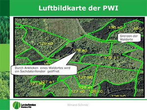 Das Bild zeigt: Die Karte der Privatwaldinventur mit der Einteilung der Waldorte